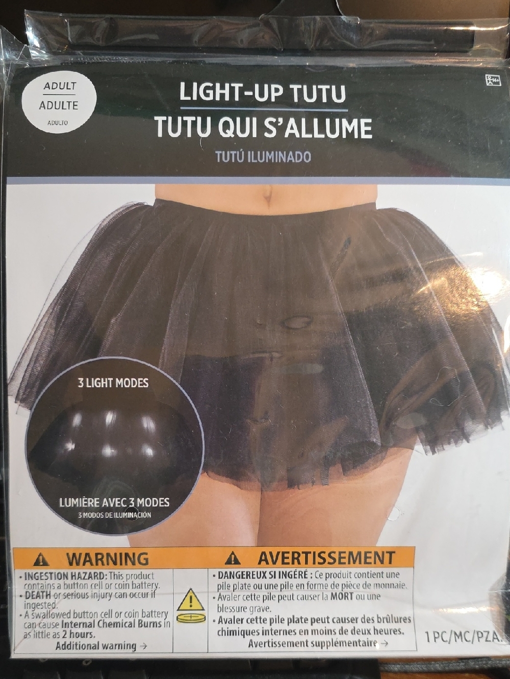 Amscan Black Light Up Tulle Tutu Skirt One Size New ADULT
